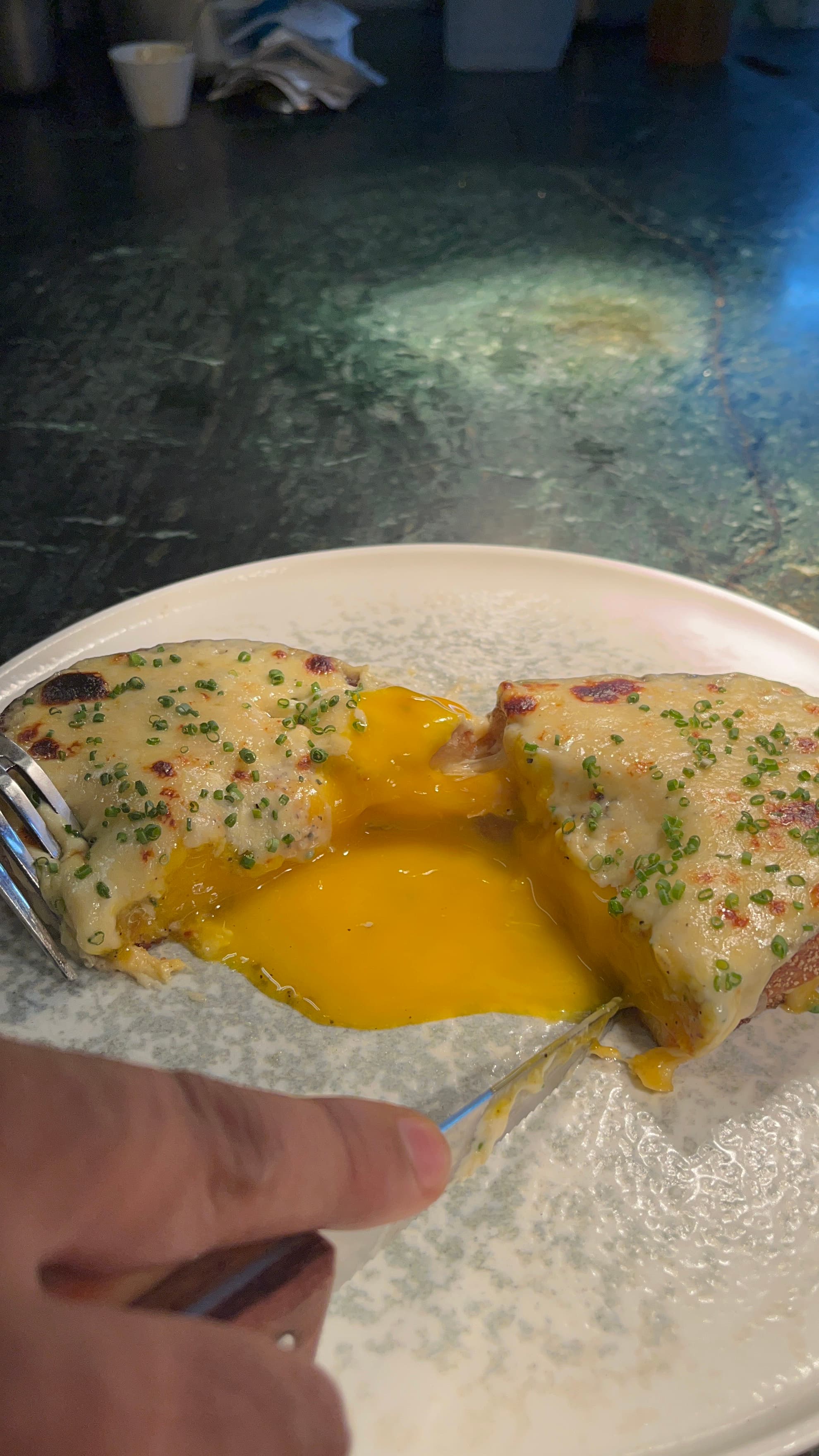 Croque Monsieur, Soy Cured Yolk, 4 Cheese Mix